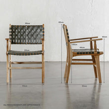 MALAND WOVEN LEATHER CARVER CHAIR | OLIVE LEATHER HIDE | MEASUREMENTS