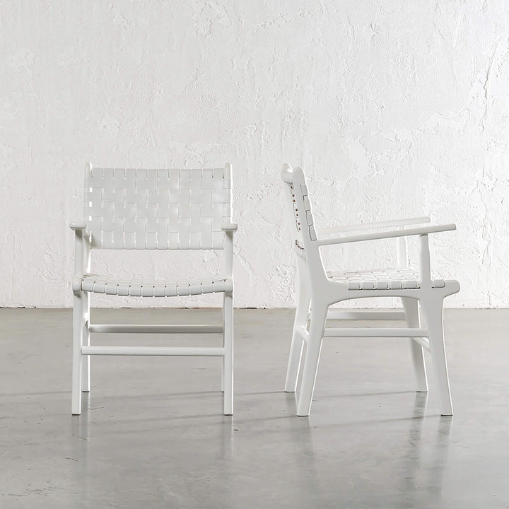 MALAND WOVEN LEATHER CARVER CHAIR | WHITE ON WHITE LEATHER HIDE