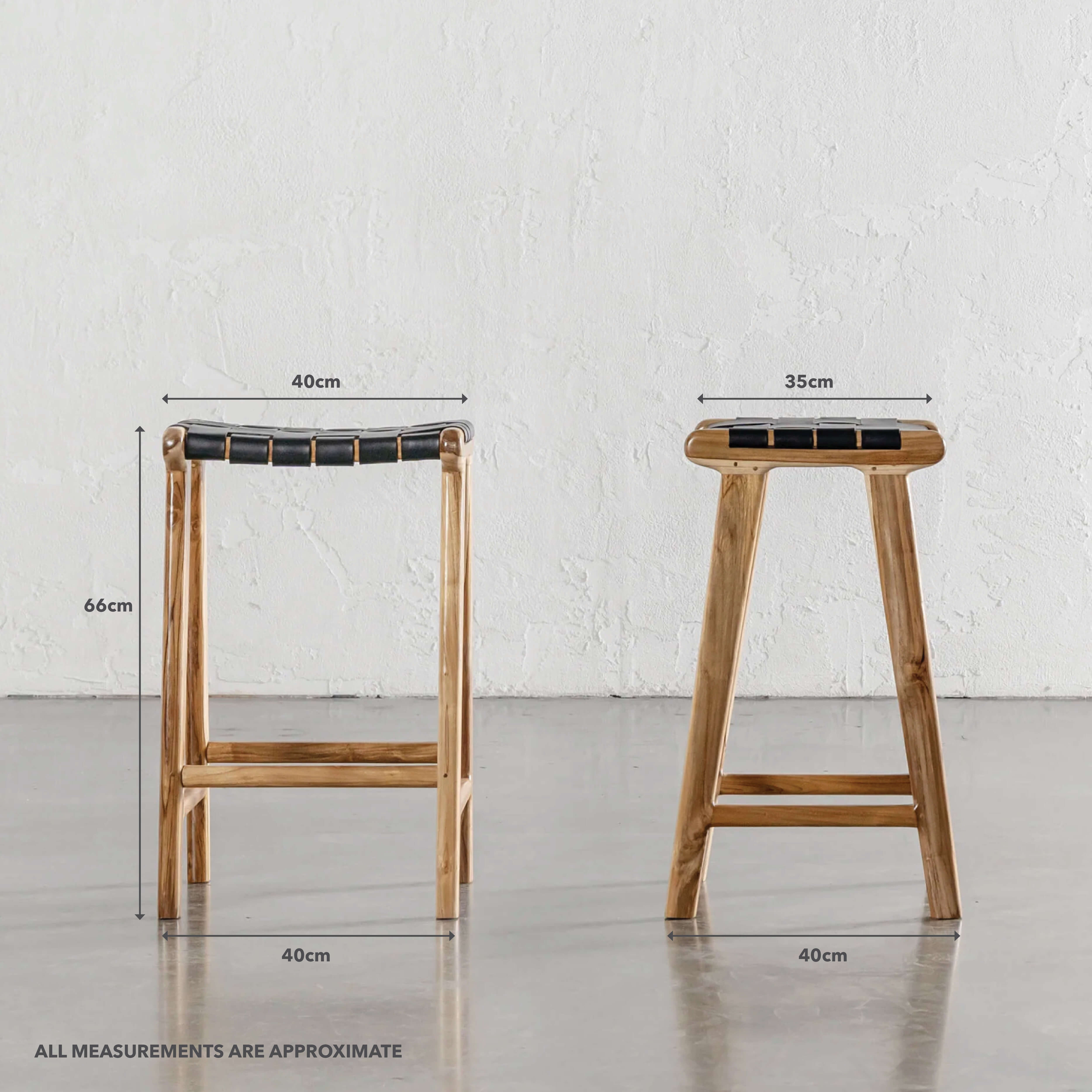 MALAND WOVEN LEATHER COUNTER STOOL | BLACK LEATHER HIDE – Living