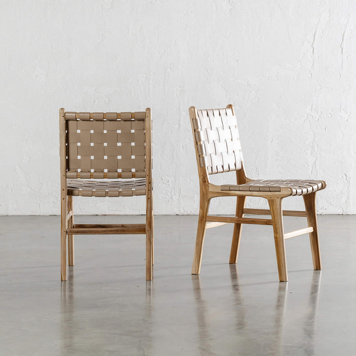 MALAND WOVEN LEATHER DINING CHAIR  |  LIGHT TAUPE LEATHER