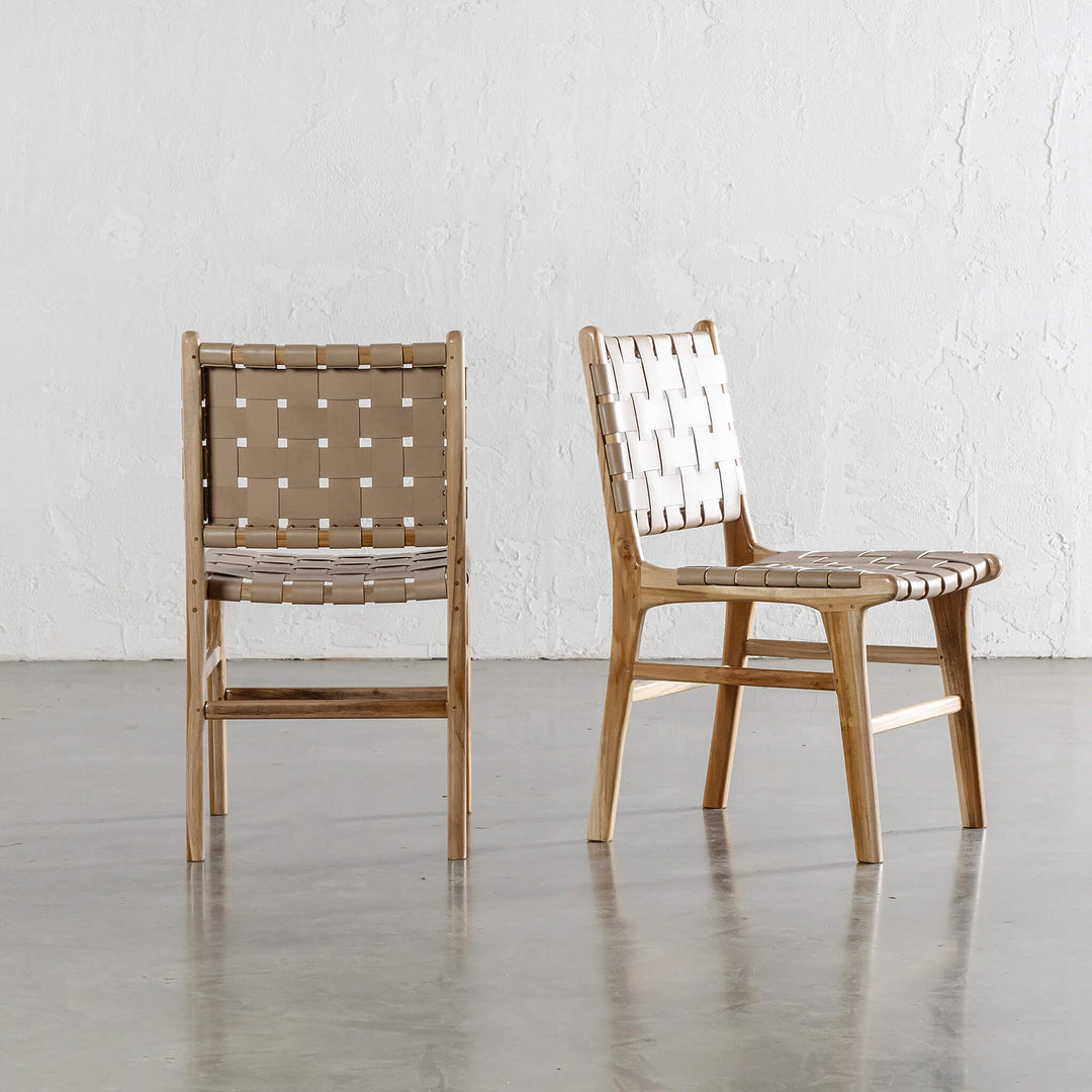 PRE ORDER  |  MALAND WOVEN LEATHER DINING CHAIR  |  LIGHT TAUPE LEATHER