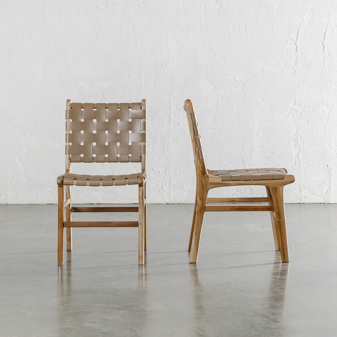 PRE ORDER  |  MALAND WOVEN LEATHER DINING CHAIR  |  LIGHT TAUPE LEATHER