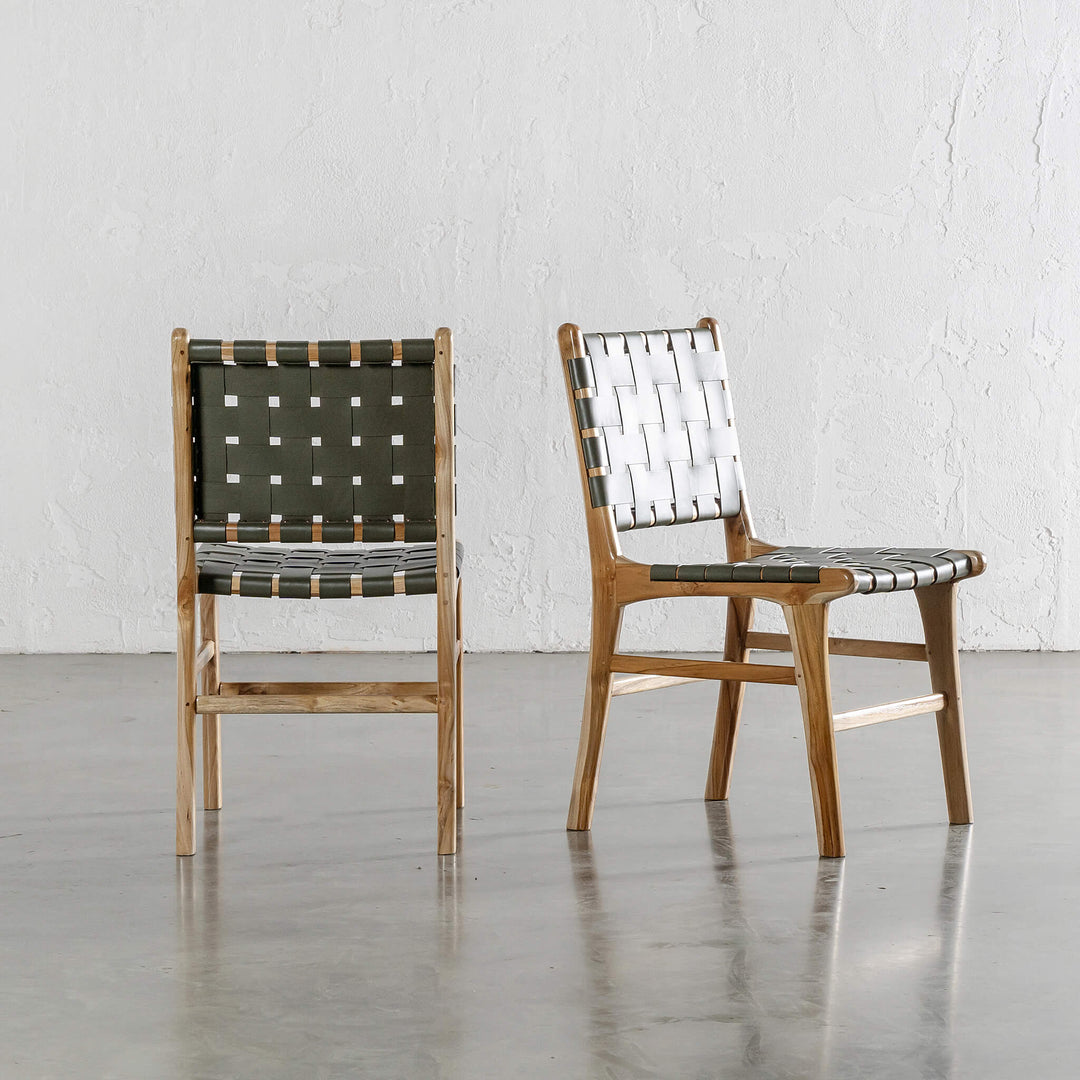 MALAND WOVEN LEATHER DINING CHAIR  |  OLIVE LEATHER