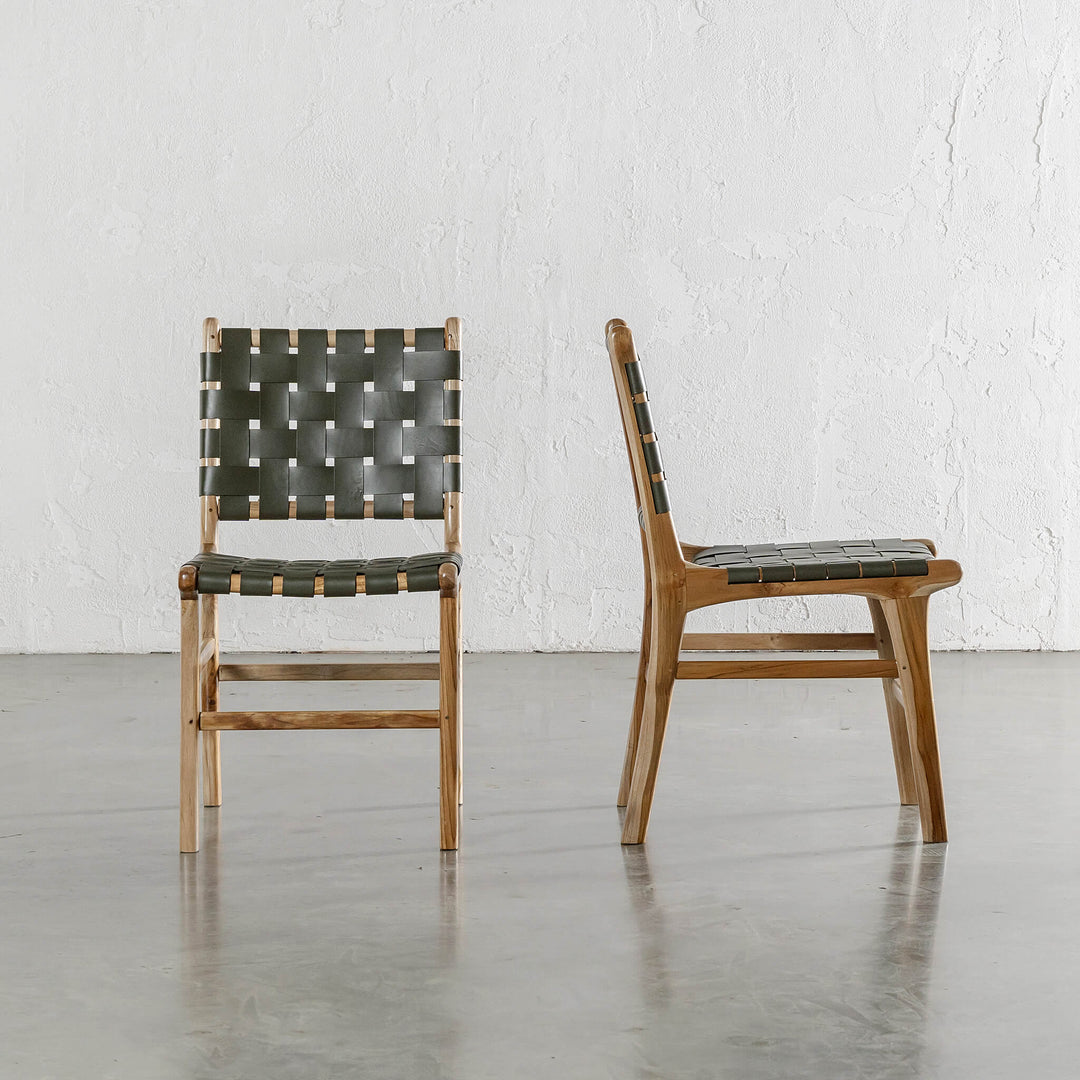 PRE ORDER  |  MALAND WOVEN LEATHER DINING CHAIR | BUNDLE + SAVE | OLIVE LEATHER HIDE