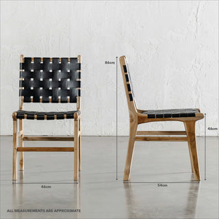 MALAND WOVEN LEATHER DINING CHAIR | BLACK LEATHER HIDE | MEASUREMENTS