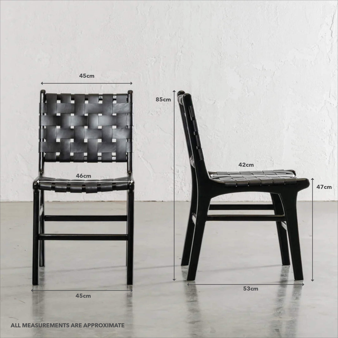 PRE ORDER  |  MALAND WOVEN LEATHER DINING CHAIR  |  BLACK ON BLACK FRAME