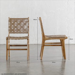 MALAND WOVEN LEATHER DINING CHAIR  |  LIGHT TAUPE LEATHER | MEASUREMENTS