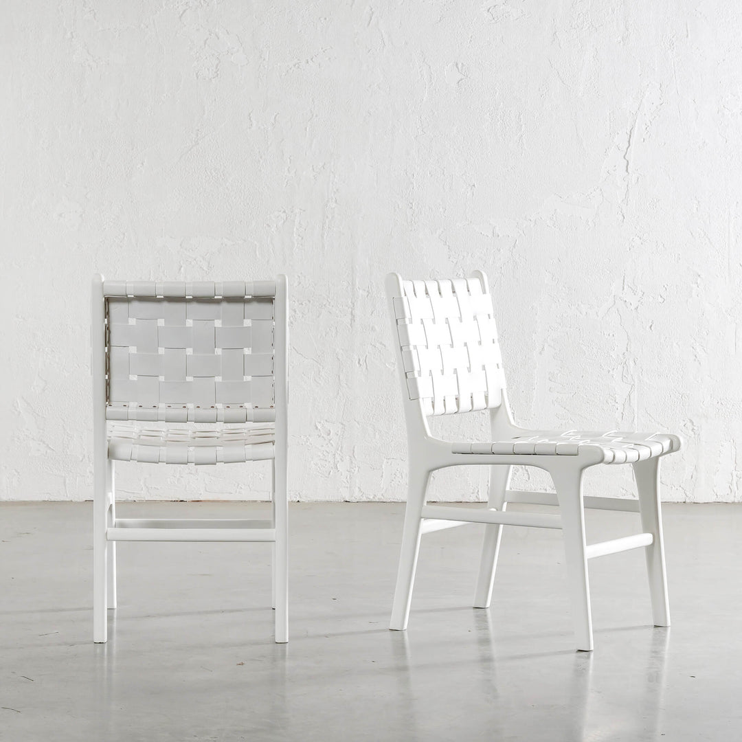 MALAND WOVEN LEATHER DINING CHAIR | BUNDLE + SAVE | WHITE ON WHITE LEATHER HIDE