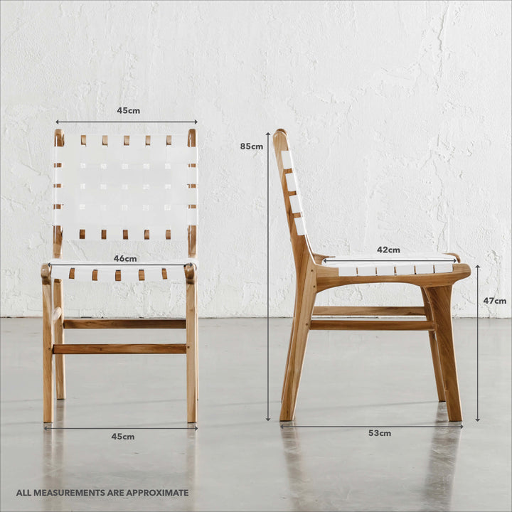 MALAND WOVEN LEATHER DINING CHAIR | WHITE LEATHER HIDE | MEASUREMENTS