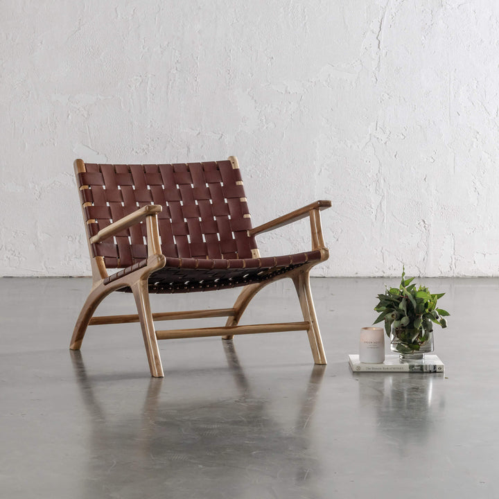 MALAND WOVEN LEATHER ARMCHAIR  |  TAN LEATHER HIDE