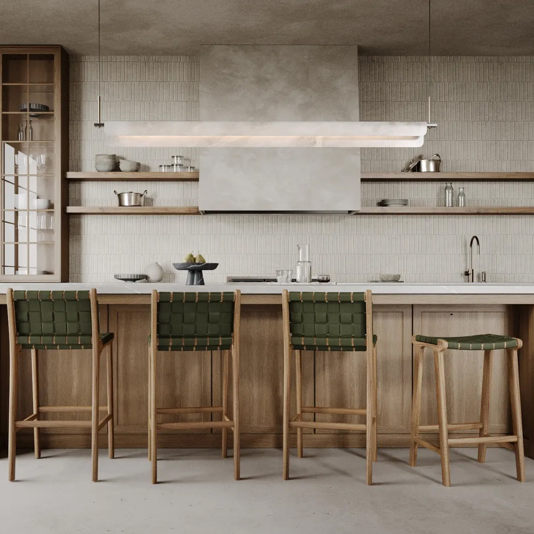 MALAND WOVEN LEATHER BAR STOOL | OLIVE LEATHER HIDE – Living By Design
