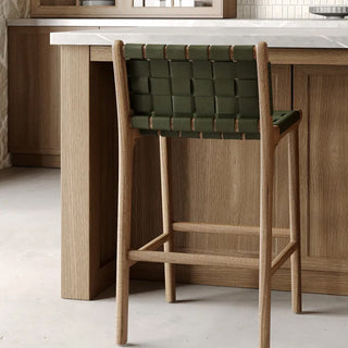 MALAND WOVEN LEATHER BAR CHAIRS  |  HIGH + LOW  |  OLIVE LEATHER