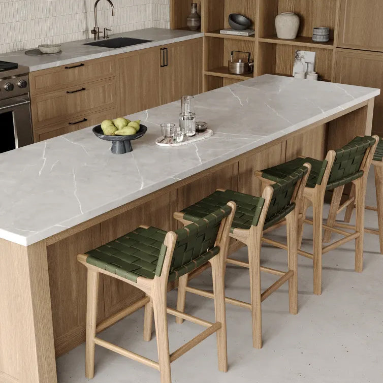 MALAND WOVEN LEATHER BAR CHAIRS  |  HIGH + LOW  |  OLIVE LEATHER