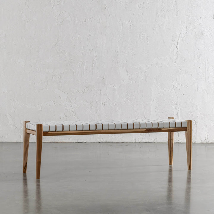 MALAND WOVEN LEATHER BENCH  |  WHITE LEATHER HIDE