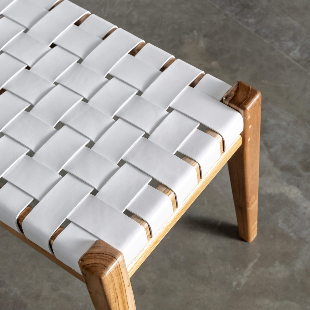 MALAND WOVEN LEATHER BENCH  |  WHITE LEATHER HIDE