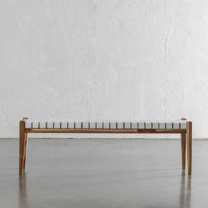 MALAND WOVEN LEATHER BENCH  |  WHITE LEATHER HIDE