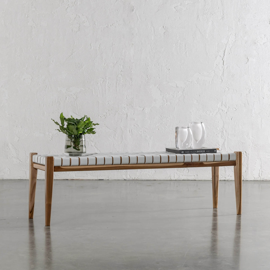 MALAND WOVEN LEATHER BENCH  |  WHITE LEATHER HIDE