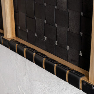 MALAND WOVEN LEATHER BEDHEAD  |  BLACK LEATHER HIDE | BACK VIEW CLOSE UP