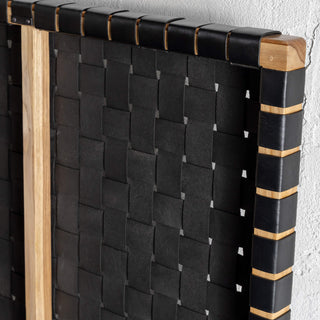 MALAND WOVEN LEATHER BEDHEAD  |  BLACK LEATHER HIDE | BACK VIEW CLOSE UP
