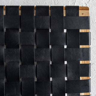 MALAND WOVEN LEATHER BEDHEAD  |  BLACK LEATHER HIDE CLOSE UP