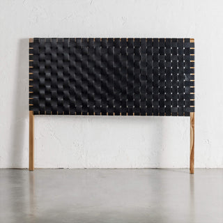MALAND WOVEN LEATHER BEDHEAD  |  BLACK LEATHER HIDE STANDING