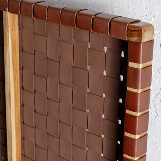 MALAND WOVEN LEATHER BEDHEAD  |  TAN LEATHER HIDE BACK VIEW CLOSE UP
