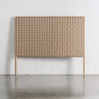 MALAND WOVEN LEATHER BEDHEAD  |  TOASTED ALMOND LEATHER HIDE  + BLONDE WOOD STANDING