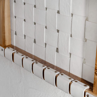 MALAND WOVEN LEATHER BEDHEAD  |  WHITE LEATHER HIDE | BACK VIEW CLOSE UP