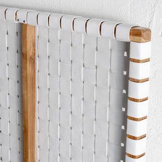 MALAND WOVEN LEATHER BEDHEAD  |  WHITE LEATHER HIDE | BACK VIEW CLOSE UP