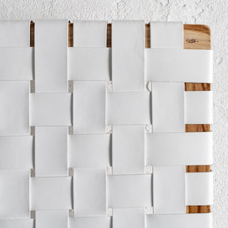 MALAND WOVEN LEATHER BEDHEAD  |  WHITE LEATHER HIDE CLOSE UP