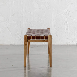 MALAND WOVEN LEATHER BENCH  |  TAN LEATHER HIDE