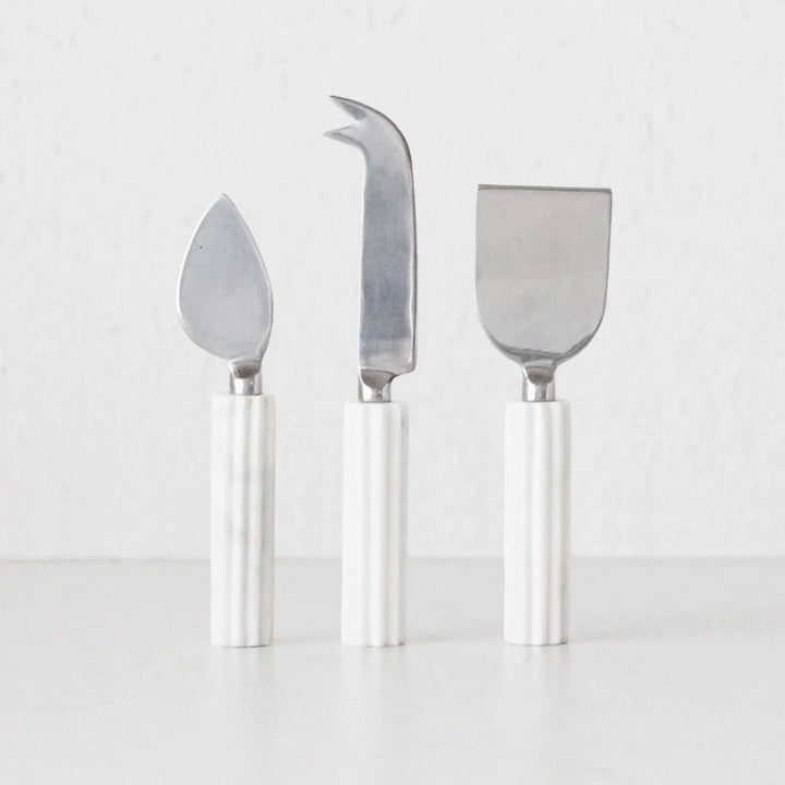 MARA CHEESE KNIFE SET | STAINLESS STEEL + WHITE MARBLE