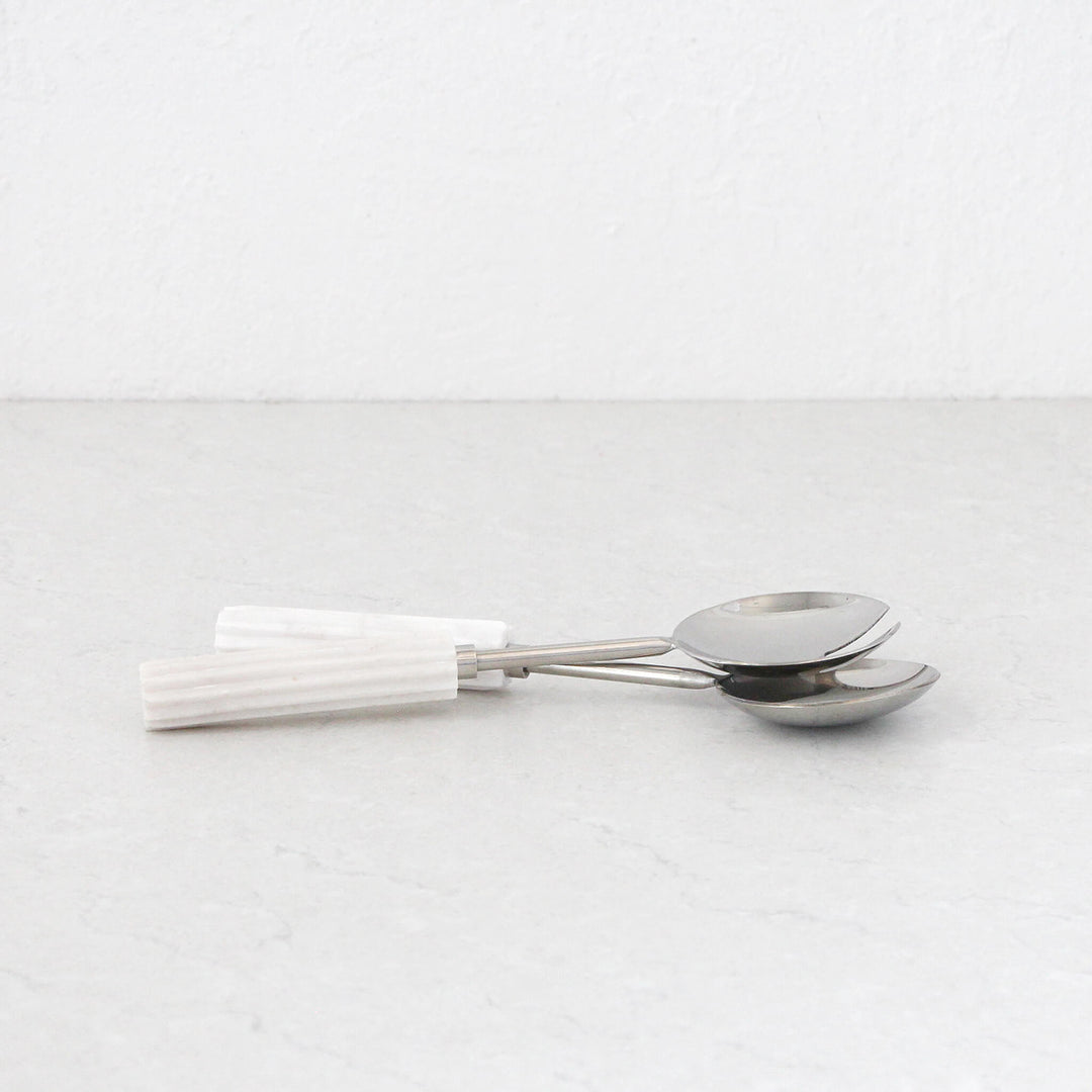 MARA SALAD SERVER SET | WHITE MARBLE