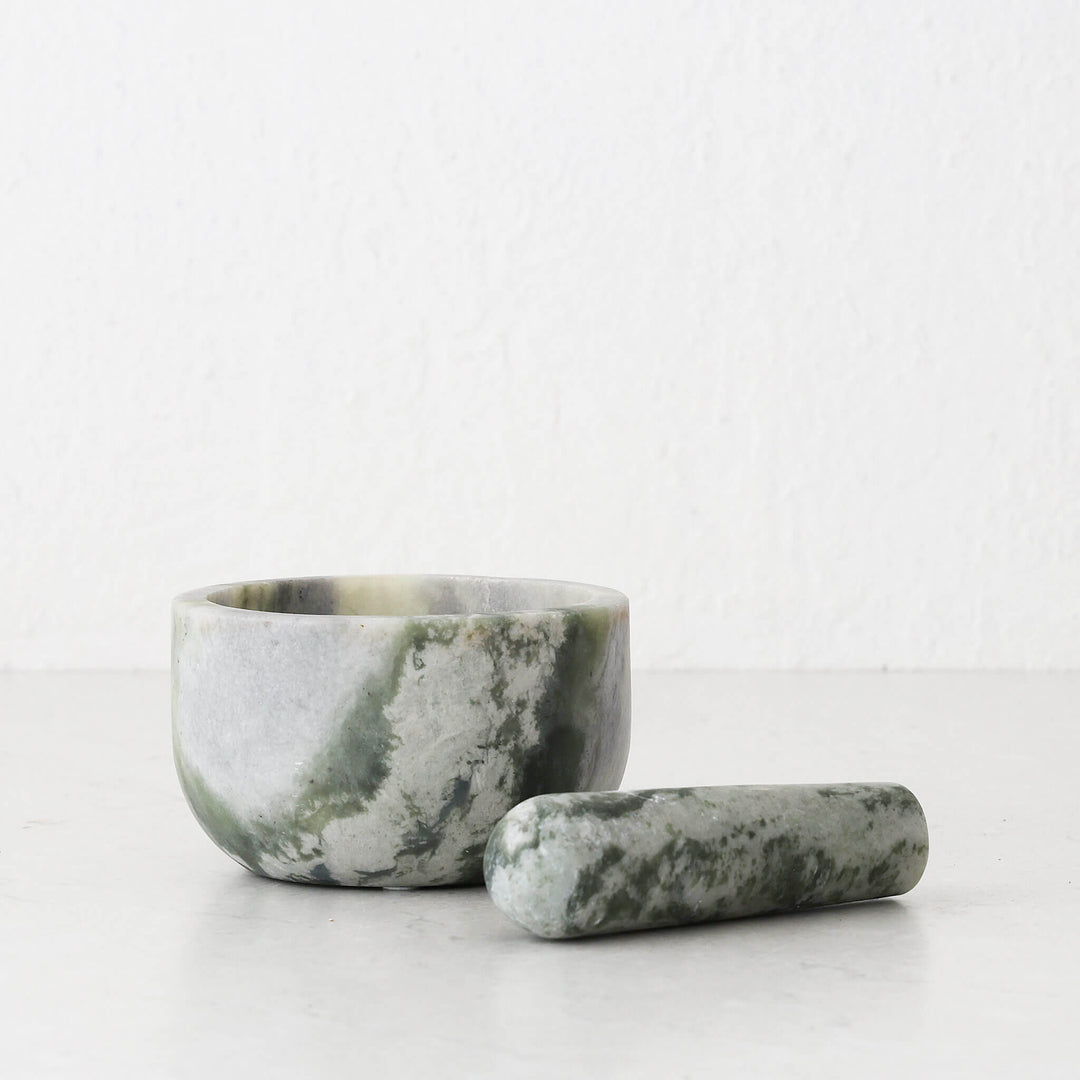 MARA MARBLE MORTAR + PESTLE  |  GREEN MARBLE