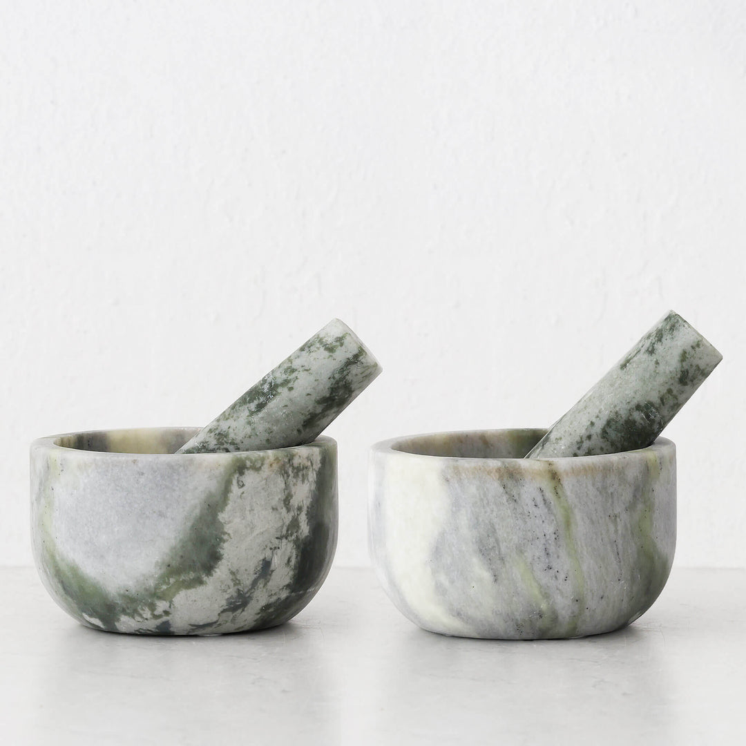 MARA MARBLE MORTAR + PESTLE BUNDLE X2  |  GREEN MARBLE