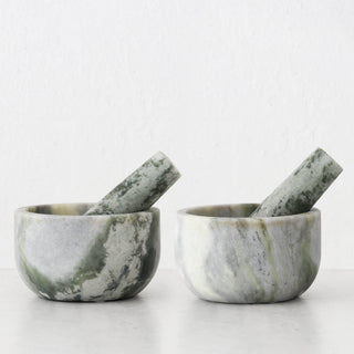 MARA MARBLE MORTAR + PESTLE BUNDLE X2  |  GREEN MARBLE