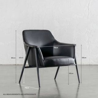 MARCUS ARMCHAIR   |  NOIR BLACK VEGAN LEATHER | MEASUREMENTS
