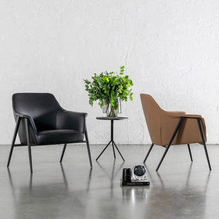MARCUS ARMCHAIR   |  CANYON TAN + NOIR BLACK VEGAN LEATHER