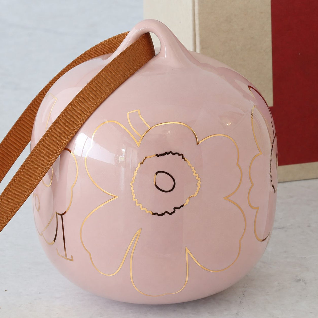 MARIMEKKO  |  UNIKKO COLLECTABLE CERAMIC CHRISTMAS HANGING BAUBLES  |  PINK + GOLD GLAZE