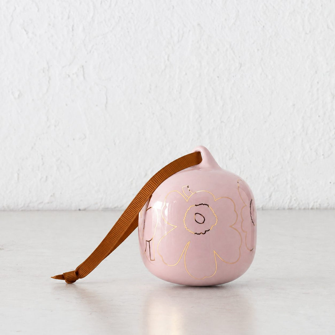 MARIMEKKO  |  UNIKKO COLLECTABLE CERAMIC CHRISTMAS HANGING BAUBLES  |  PINK + GOLD GLAZE