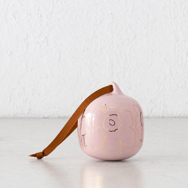 MARIMEKKO  |  UNIKKO COLLECTABLE CERAMIC CHRISTMAS HANGING BAUBLES  |  PINK + GOLD GLAZE