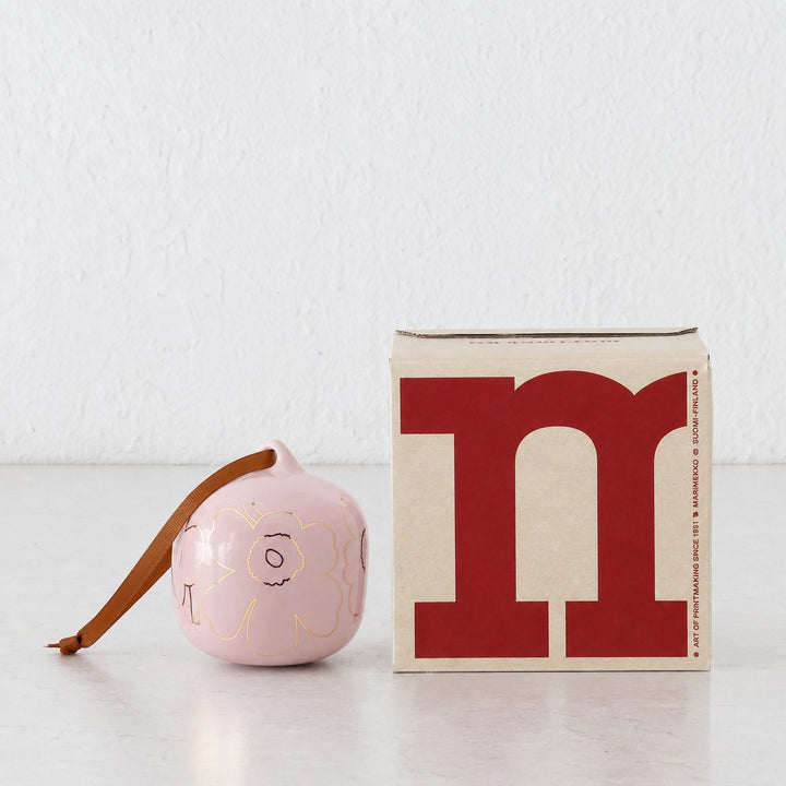 MARIMEKKO  |  UNIKKO COLLECTABLE CERAMIC CHRISTMAS HANGING BAUBLES  |  PINK + GOLD GLAZE