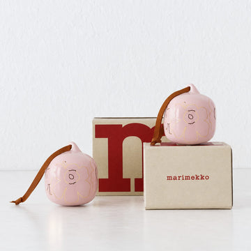 MARIMEKKO  |  UNIKKO COLLECTABLE CERAMIC CHRISTMAS HANGING BAUBLES  |  PINK + GOLD GLAZE