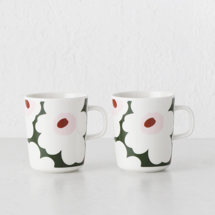 MARIMEKKO  |  UNIKKO COFFEE MUG 2.5DL  |  DARK GREEN + LIGHT PINK + WHITE  |  BUNDLE X6