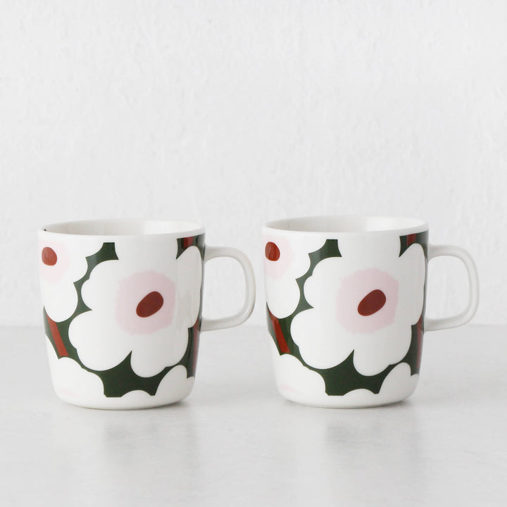 MARIMEKKO  |  UNIKKO COFFEE MUG 4DL  |  DARK GREEN + LIGHT PINK + WHITE  |  BUNDLE X2