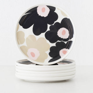MARIMEKKO  |  UNIKKO OIVA PLATE 20CM BUNDLE X6  |  OFF WHITE + CHARCOAL + SAND + PINK