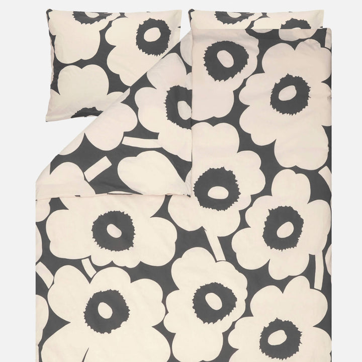 MARIMEKKO BED BUNDLE  |  UNIKKO DUVET QUILT COVER + 2 PILLOWCASES  |  CHARCOAL + OFF WHITE