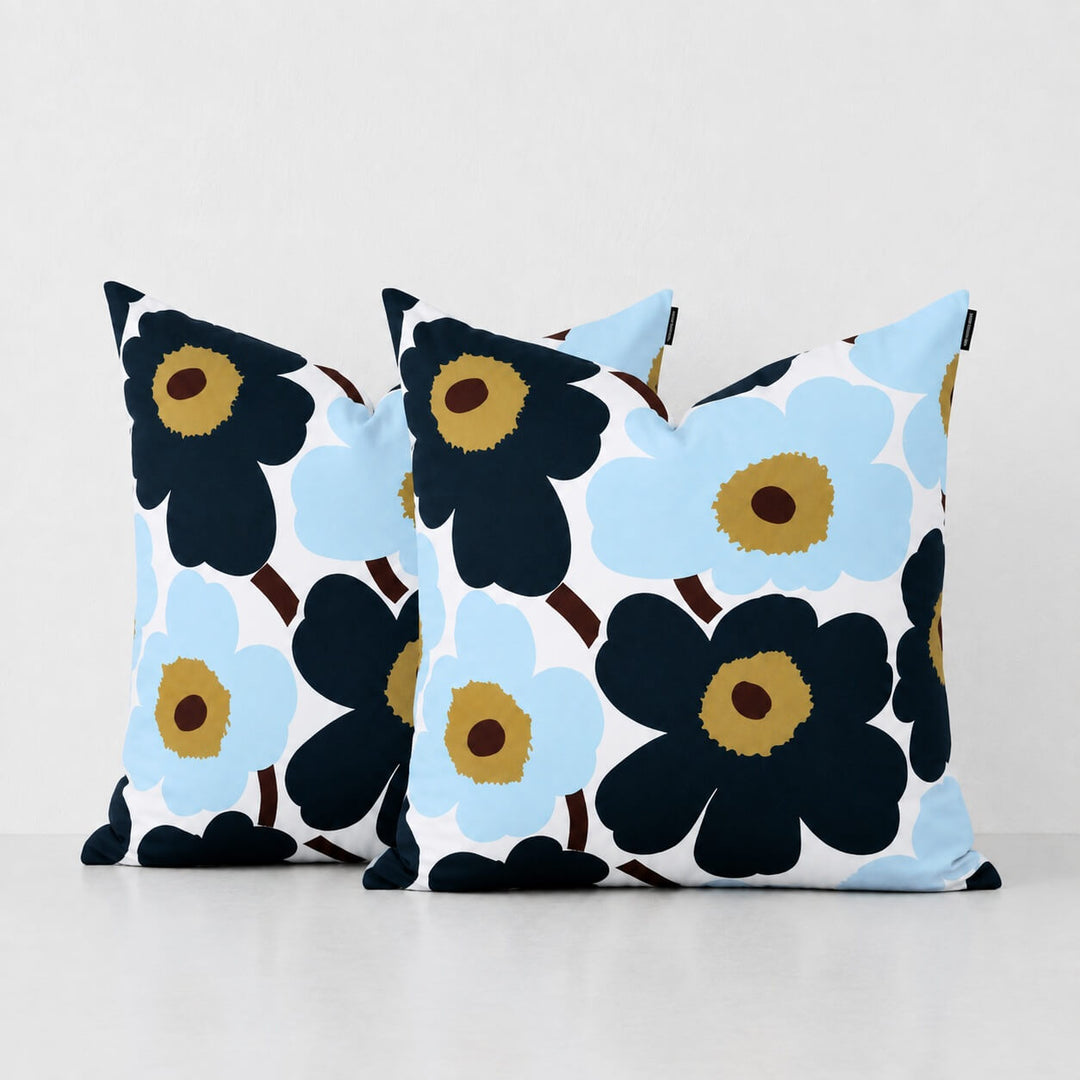 MARIMEKKO  |  PIENI UNIKKO CUSHION BUNDLE X2  |  50 X 50CM  |  WHITE + BLUEBERRY + COLD BLUE + DARK BROWN
