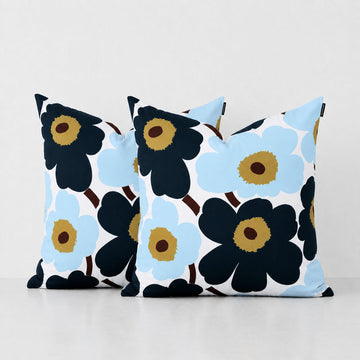 MARIMEKKO  |  PIENI UNIKKO CUSHION BUNDLE X2  |  50 X 50CM  |  WHITE + BLUEBERRY + COLD BLUE + DARK BROWN