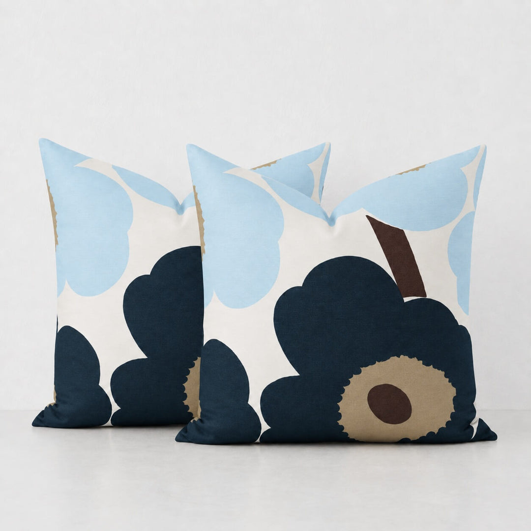 MARIMEKKO  |  UNIKKO CUSHION BUNDLE X2  |  50 X 50CM  |  WHITE + BLUEBERRY + COLD BLUE + DARK BROWN